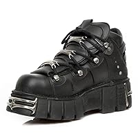 New Rock Tower Ankle Boots M-106-VS1 Men's Metallic Black Vegan Leather Gothic Punk Rock