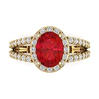 Clara Pucci 2.24 carat Oval Cut Solitaire W/Accent Genuine Simulated Ruby Proposal Wedding Anniversary Bridal Ring 18K Yellow Gold