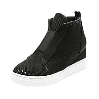 Wedge Sneakers for Women Hidden Wedges Side Zipper Suede Platform Ankle Booties Fashion Casual High Top Sneakers