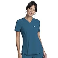 Infinity V-Neck Scrub Top for Women with Rib-Knit Panel and Shirttail Hem CK687A