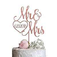 Mr & Mrs Wedding Cake Topper with Date, Elegant Custom Mr and Mrs Cake Topper, Sweet Wedding Cake Topper, Rose Gold Silver Glitter