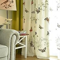 Custom Curtains Any Size 2 Panels Set Vogue Retro White Green Splicing Plant Butterfly Embroidery Window Curtains Blackout Drapes for Living Room Bedroom Dining Room Kitchen Home Decor