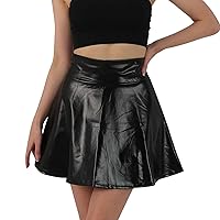 Ladies Rave Outfits Sparkly Metallic Skirt High Waisted Y2k Cosplay Flared Skater Skirt A-Line Dance Party Short Mini Skirt