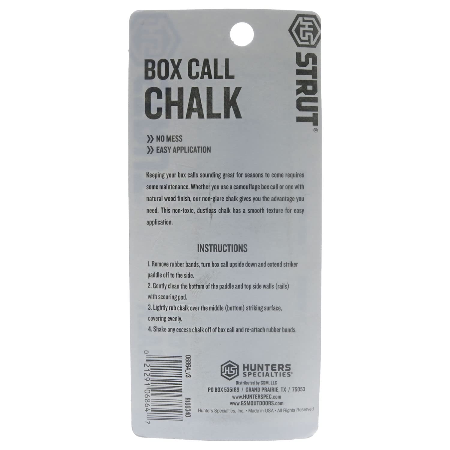 Hunters Specialties Strut Wax-Free Non-Glare Long Lasting Easy Application 4-inch Turkey Box Call Chalk