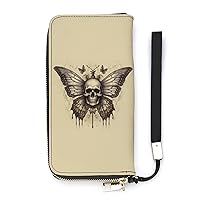 Psychedelic Death's Head Hawk Moth Women's Wristlet Wallet Long Slim Purse Card Holder Clutch Handbag