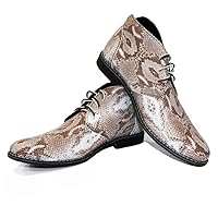 PeppeShoes Modello Korbo - Handmade Italian Mens Color Gray Ankle Chukka Boots - Cowhide Embossed Leather - Lace-Up