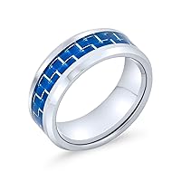Bling Jewelry Personalize Geometric Pattern Gold-Tone Blue Black Carbon Fiber Inlay Wide Couples Titanium Wedding Band Rings For Men For Women 8MM