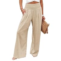 Angerella Womens Elastic High Waisted Palazzo Pants Casual Wide Leg Long Lounge Pant Trousers with Pocket
