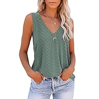 Summer Tops for Women 2024 Trendy Causal Cute Tank Tops Loose Fit V Neck Sleeveless Shirts Blouse