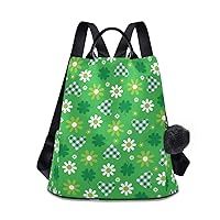 ALAZA Green Hearts And Flowers Plaid Pattern Backpack Purse with Adjustable Straps