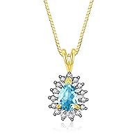 Rylos Halo Pendant 14K Yellow Gold Necklace : Gemstone & Diamond Accent, 18 Chain - 6X4MM Tear Drop Birthstone Women's Jewelry - Timeless Elegance