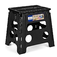 ACKO Folding Step Stool 13 inch Height Premium Heavy Duty Foldable Step Stools for Adults and Kids, Kitchen Plastic Small Collapsible Stepping Stool Hold Up to 300 LB Dot Black (1 Pack)