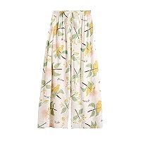 Cute Floral Print Palazzo Pants Women Drawstring Waist Comfy Loungewear Pants Casual Loose Wide Leg Crop Trousers