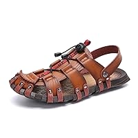 TAzzsx Summer Men Hiking Sandals Fashion Outdoor Beach Genuine Leather Gladiator Platform Soft Breathable Roman Non-slip Slippers