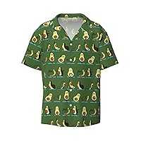 Cartoon Avocado Fruit Men's Summer Short-Sleeved Shirts, Casual Shirts, Loose Fit with Pockets