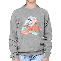 Elephant Flying Plane Kids' Raglan Sweatshirt - Art Sponge Fleece Sweatshirt - Animal Art Sweatshirt