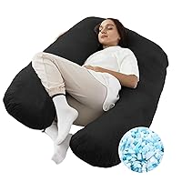 WhatsBedding Pregnancy Pillows,U-Shaped Pregnancy Pillows with Removable Cover for Sleeping,Memory Foam Filling Full Body Pillow for Adults,Maternity Pillow with Velvet Cover (Black)