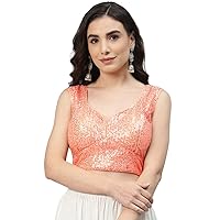 Indian Designer Women Solid Sequined Georgette Padded Saree Crop Top Blouse For Party Wear