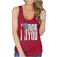 Women's Summer Thank You Letter Print Tank Tops Solid Color Beach Vacation Pullover Tank Tunic Top Basic U Neck Vest