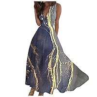Women's Summer Dresses 2024 Sleeveless V-Neck Botanical Pattern Dress Boho Long Dress High Waist Ruffle Dresses 2024