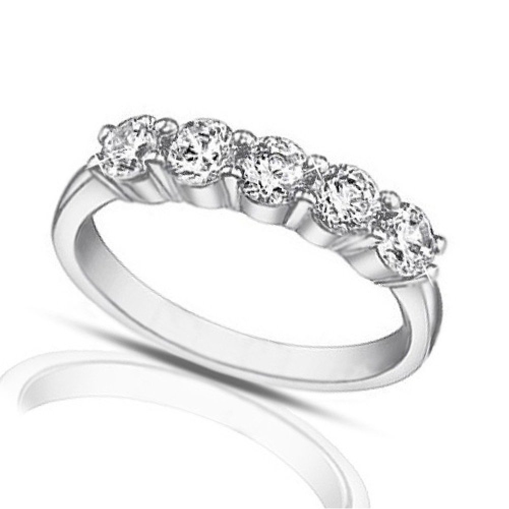 Madina Jewelry 1.25 ct Five Stone Ladies Round Cut Diamond Wedding Band Ring in 14 kt White Gold