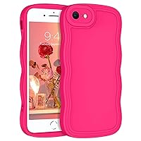 YINLAI Case for iPhone SE 2022 3rd/2020 2nd Generation/8/7 4.7-Inch, Neon Barbie Pink Cute Curly Wave Frame Shape Slim TPU Bumper Soft Silicone Shockproof Protective Phone Cover, Hot Pink