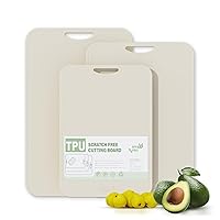 TPU Cutting Boards for Kitchen, Chopping Board Set of 3, Non Slip Cutting Boards with Juice Groove,Knife Mark Resistant Chopping Mat,BPA Free, Dishwasher Safe, Space Saving Cutting Board Cream Yellow