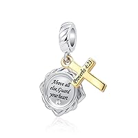 Religious Cross Dangle Charm Bible Verse Quote Scripture Gold Bead for Pandora Bracelet
