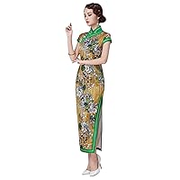 Cheongsam Dresses Silk Striped Flower Print Pattern Party Qipao Chinese Dress Women 3246