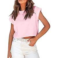 Shirt Sleeve Shirts for Women Crop Tops for Women Solid Color Trendy Casual Fashion Loose Fit with Short Sleeve Round Neck Summer Shirts Pink Medium