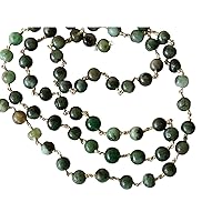 Gems For Jewels 5 mm Emerald Plain Round Balls Beads in 925 Silver Wire Wrapped Rosary Style Chain for Jewelry Making Emerald Beaded Chain for Jewelry Making, by Foot (1Foot-5Feets) Silver, 1 Foot