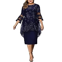 Ladies Flowy Ruffles Bell Sleeves Lace Embroidery Dress Gown Party Dress Lace Stitching Long Sleeves Ruffle Tier