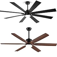 2PCS Outdoor Ceiling Fans for Patios with Light - 6 Blade Solid Wood Ceiling Fan with Light + 8 Blade Plywood Ceiling Fan with Light, Indoor/Exterior Ceiling Fan for Farmhouse Porch Gazebo Bedroom