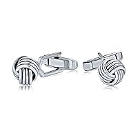 Twist Love Knot Woven Braided Cable Ball Shirt Cufflinks For Men Executive Groom Gift .925 Sterling Silver Hinge Bullet Back