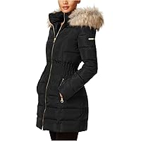 Laundry by Shelli Segal Women's Cinched Waist Puffer Coat with Faux Fur Hood