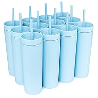 STRATA CUPS Periwinkle Skinny Tumblers with Lids and Straws (12 pack) - 16oz Double Wall Acrylic Tumbler, Tall Matte Skinny Tumblers, Bulk with Free Straw Cleaner, Reusable Cups