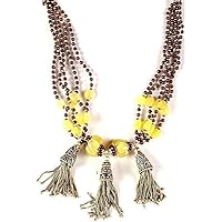 Garnet and Yellow Chalcedony Beaded Necklace with Sterling Showers - Sterling Silver