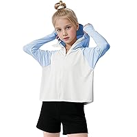 BOOPH UPF50+ Girls Athletic Hoodies Kids UV Sun Protection Zip-Up Jackets Long Sleeve Shirts with Thumbholes