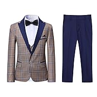 SWOTGdoby Boys Suits 3 Piece Slim Fit Check Plaid Kids Tuxedo Suits for Boys Formal Dress Blazer Jacket Pants Vest Wedding