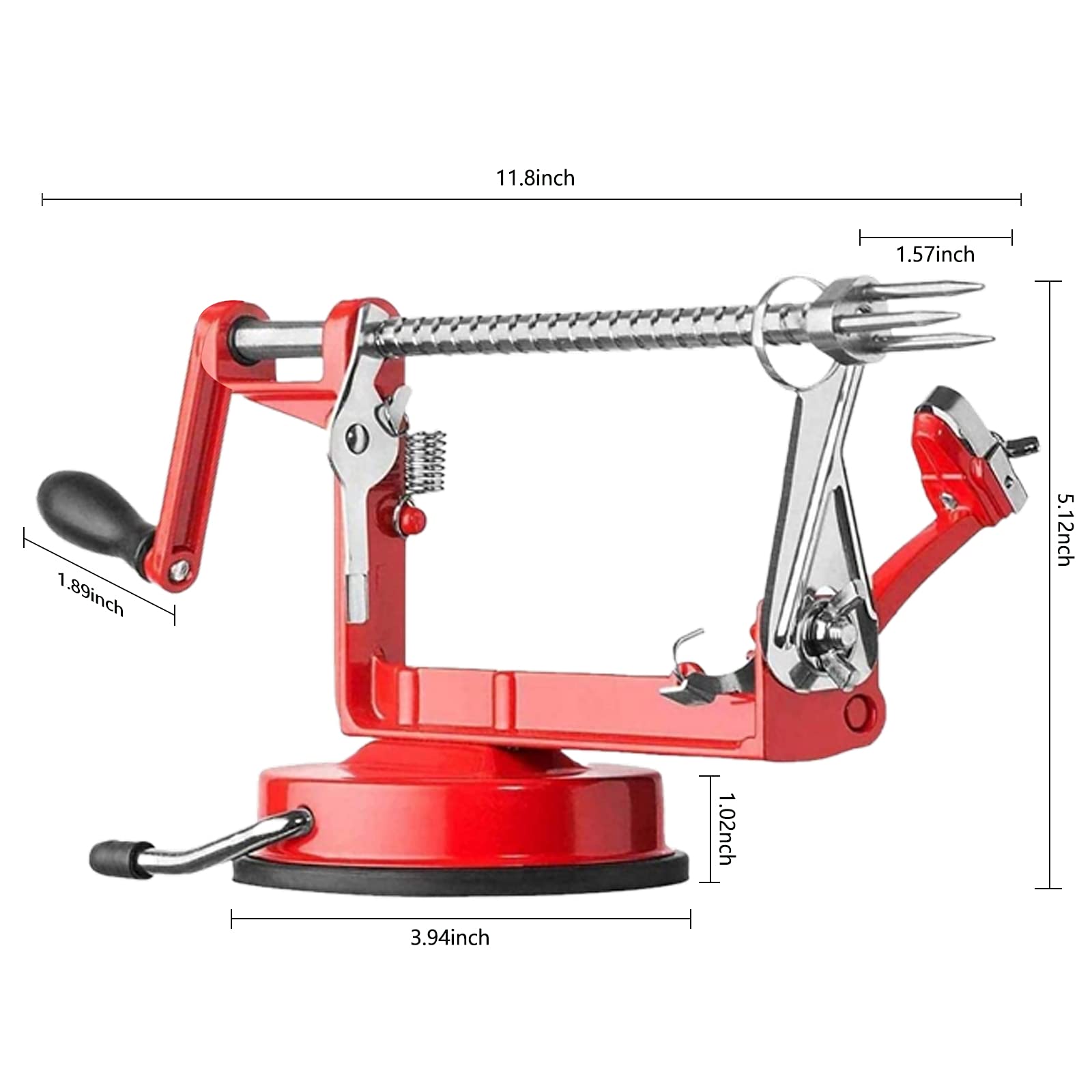 Apple Peeler Corer, Long lasting Chrome Cast Magnesium Alloy Apple Peeler Slicer Corer with Stainless Steel Blades and Powerful Suction Base for Apples and Potato(Red)