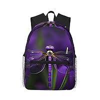 Purple Dragonfly Print Backpack For Women Men, Laptop Bookbag,Lightweight Casual Travel Daypack