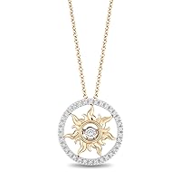 Jewelili Enchanted Disney Fine Jewelry 14k Yellow Gold 1/10 Cttw White Diamond Rapunzel Sun Pendant, Metal, Diamond