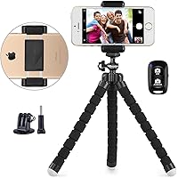Flexible Mini Phone Tripod, Portable and Adjustable Camera Stand Holder with Wireless Remote and Universal Clip, Compatible with Cellphones, Sports Cameras
