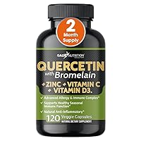 Quercetin with Vitamin C and Zinc - Quercetin 500mg - Quercetin with Bromelain - Zinc Quercetin - 120 Veggie Caps. Quercetin Supplements + Vitamin D3 (Non-GMO, Gluten-Free, Vegan) 2 Month Supply