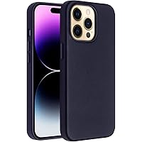 Real Leather Case for iPhone 14/14 Plus/14 Pro/14 Pro Max, Thin Solid Color Drop Case, with Magnetic Shockproof All-Inclusive Dust Protection Cover (Color : Dark Blue, Size : 14 Plus 6.7