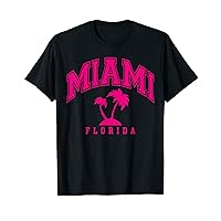 Miami Beach Florida Palms Palm Trees Preppy Varsity Pink T-Shirt