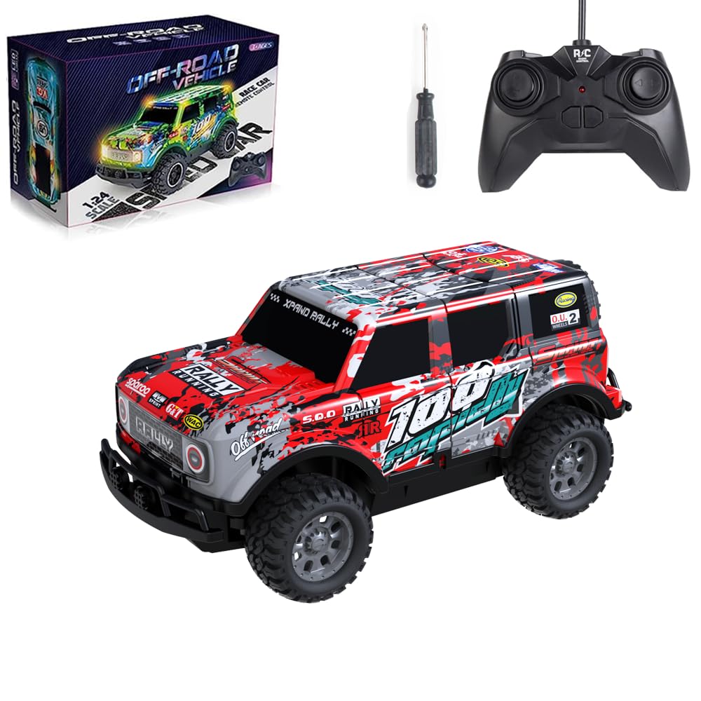 Remote Control Car, 1/24 Scale Light Up Racing Car Toys, RC Car for Kids with Cool Led Lights, Hobby RC Cars Toys Birthday Gifts for 3 4 5 6 7 8 Year Old Boys Girls