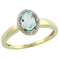 10K Yellow Gold Diamond Halo Natural Aquamarine Ring Oval 6X4 mm, 3/8 inch wide, sizes 5-10