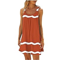 Funny Striped Sundress for Women 2024 Summer Casual Sleeveless Tunic Mini Dress Trendy Loose Fit Tank Dresses