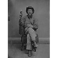 A Drink And A Good Cigar Tintype Miner Seated On A Fancy Fringed Chair Smoking A Cigar And Holding Up A Bottle Of Whiskey Poster Print (18 x 24)